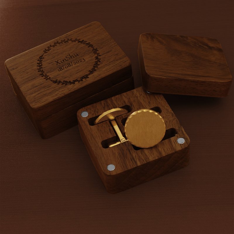 Custom Logo Walnut Solid Wooden Cuff Links Men's Wedding Anniversary Birthday Gift Box Set for Husband Father cufflinks shirts