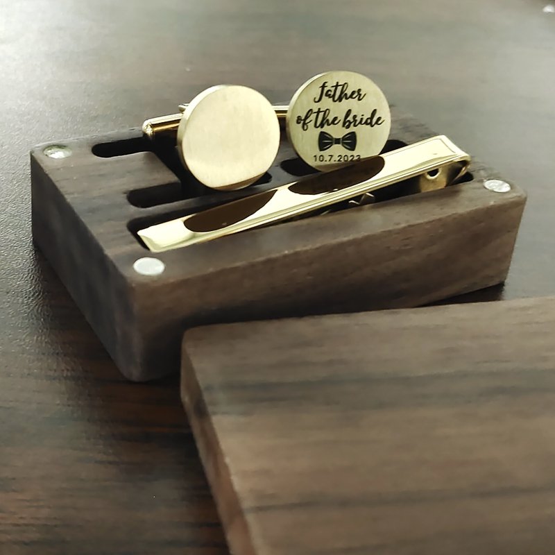 Custom Logo Walnut Solid Wooden Cuff Links Men's Wedding Anniversary Birthday Gift Box Set for Husband Father cufflinks shirts