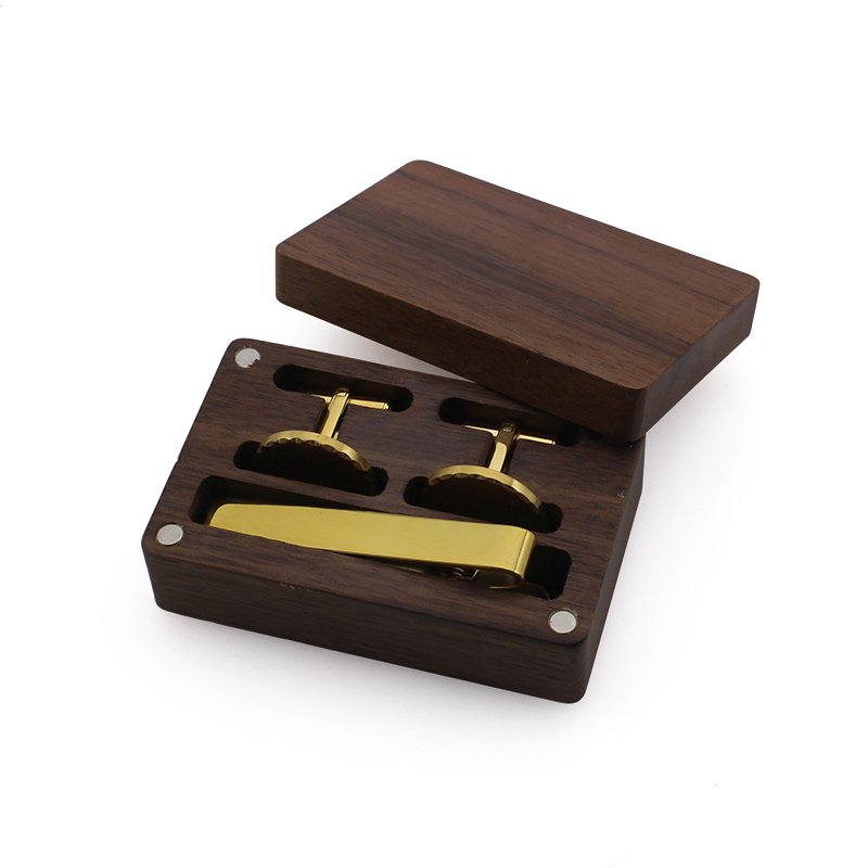 Custom Logo Walnut Solid Wooden Cuff Links Men's Wedding Anniversary Birthday Gift Box Set for Husband Father cufflinks shirts
