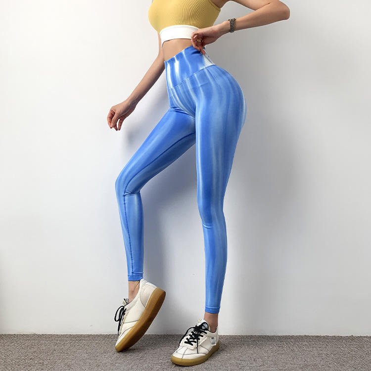 High Waist Aurora Tie Dyed Yoga Pants Women's Seamless High Waist Peach Hip Fitness Pants Quick Drying Breathable Leggings