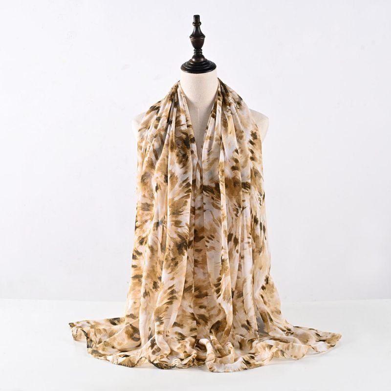Pearl chiffon scarf Tie dye gauze scarf Malay headscarf female summer breathable scarf in stock