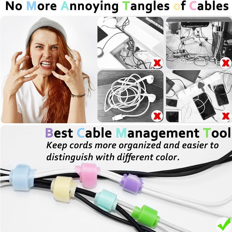 Custom Length Hook And Loop Cable Ties Reusable Fastening Cable Ties Organizer Hook And Loop Wire Ties Cable Cord Management