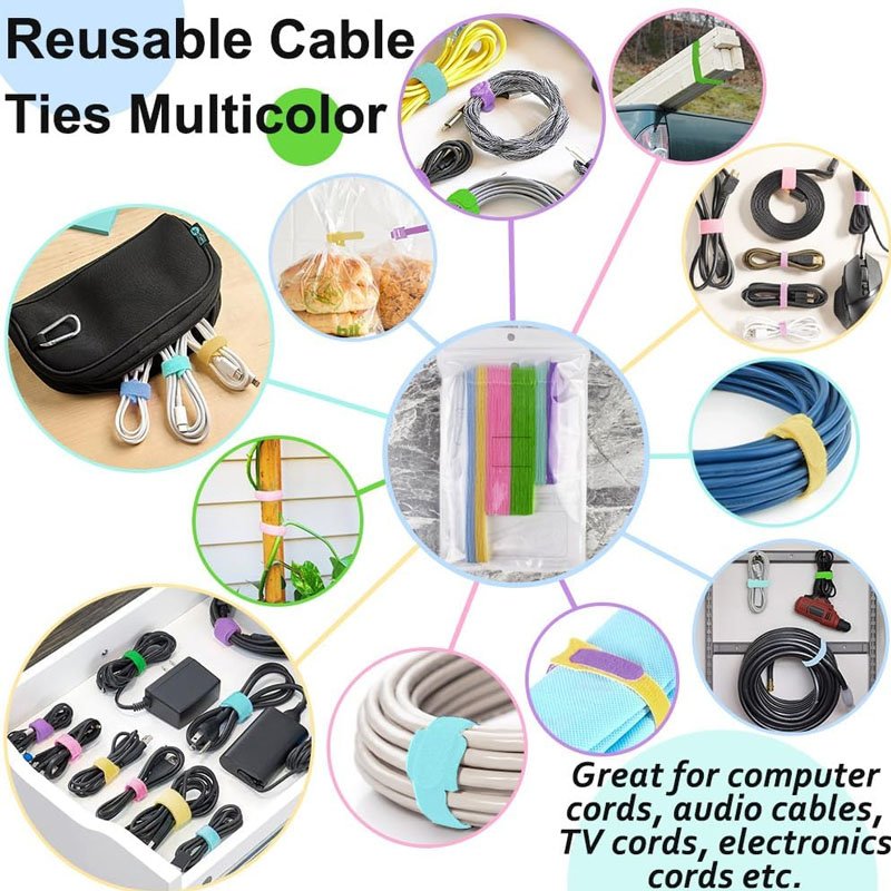 Custom Length Hook And Loop Cable Ties Reusable Fastening Cable Ties Organizer Hook And Loop Wire Ties Cable Cord Management