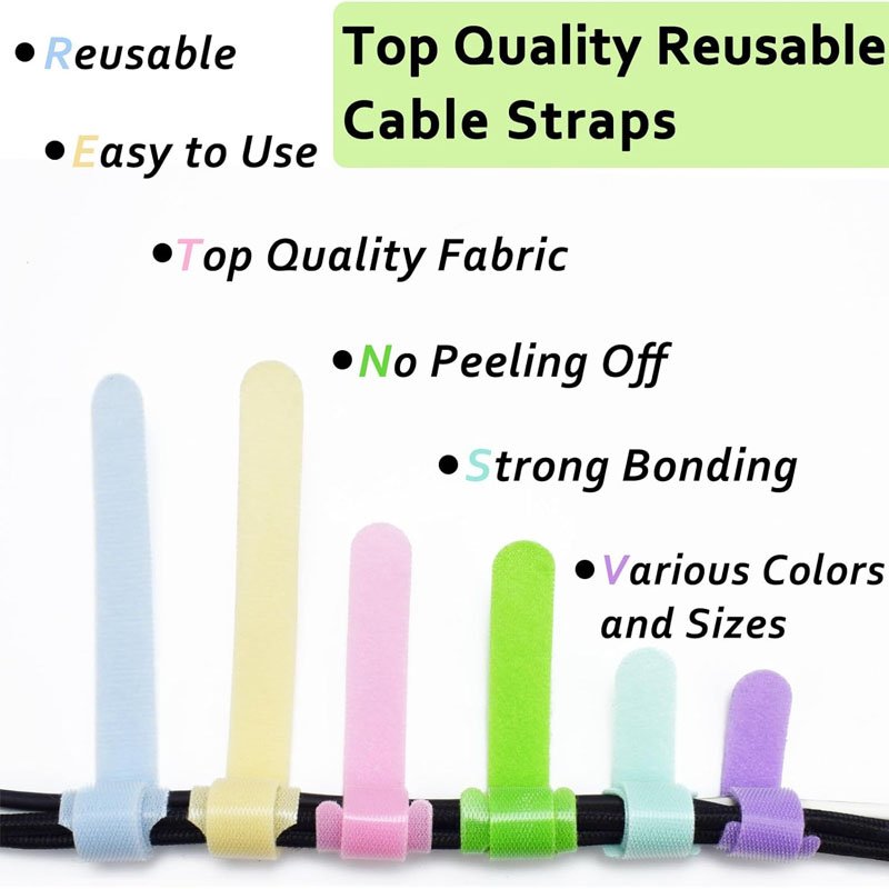 Custom Length Hook And Loop Cable Ties Reusable Fastening Cable Ties Organizer Hook And Loop Wire Ties Cable Cord Management