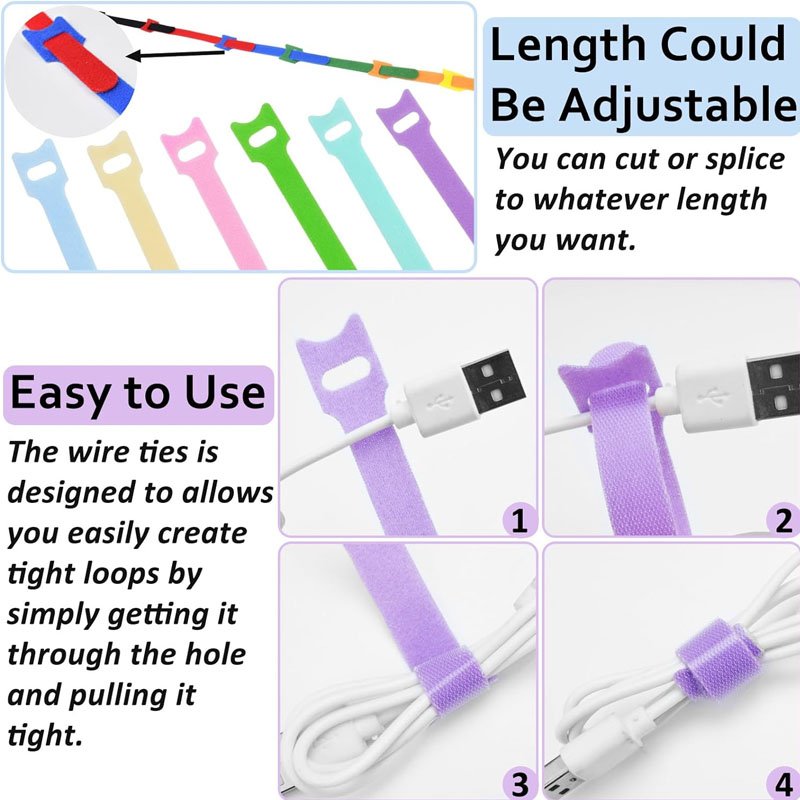 Custom Length Hook And Loop Cable Ties Reusable Fastening Cable Ties Organizer Hook And Loop Wire Ties Cable Cord Management