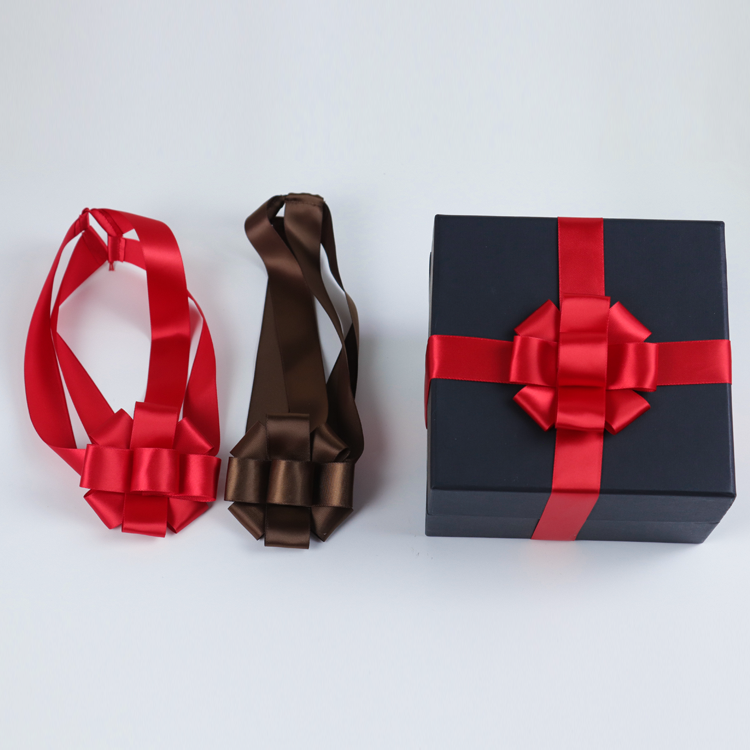 Factory customized adjustable pre-tied made gift wrap printed grosgrain satin ribbon bows with loops