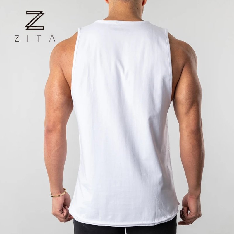 Custom Blank Soft 100%Cotton Gym Fitness Bodybuilding Men Print Muscle Fitness Drop Armhole Workout Tank Top