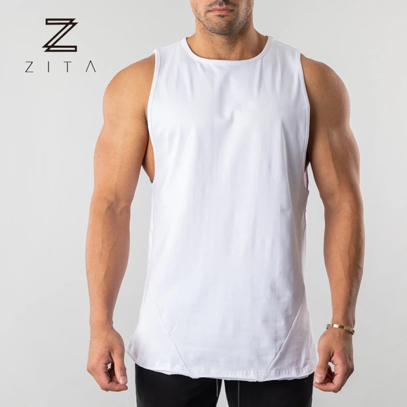 Custom Blank Soft 100%Cotton Gym Fitness Bodybuilding Men Print Muscle Fitness Drop Armhole Workout Tank Top