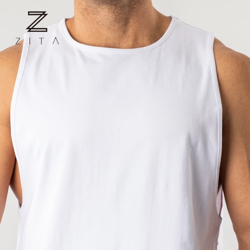 Custom Blank Soft 100%Cotton Gym Fitness Bodybuilding Men Print Muscle Fitness Drop Armhole Workout Tank Top