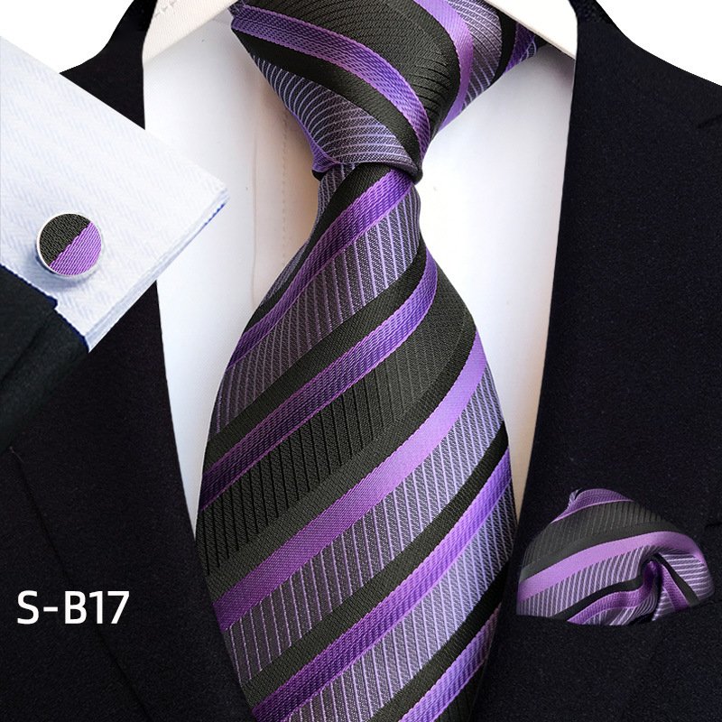 Novelty Plaid Silk Ties Set For Men Fashion Blue White Tie With Handkerchiefs Fabric Cufflinks Men Business