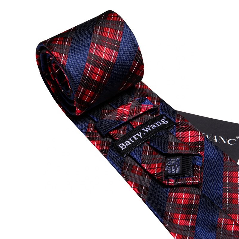 Formal Fashion Silk Tie Men's Striped Red Navy Blue Tie Pocket Square Cufflinks Set For Business Dress