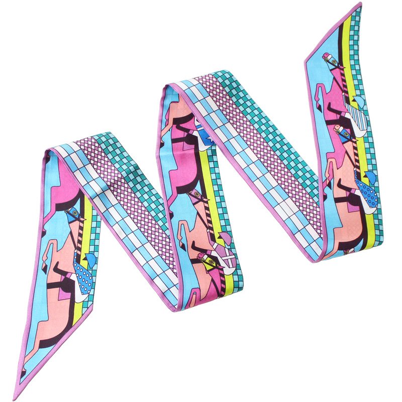 Custom logo 100 pure silk skinny headband twill bag scarf hairbands silk scarves for women scarf luxury silk