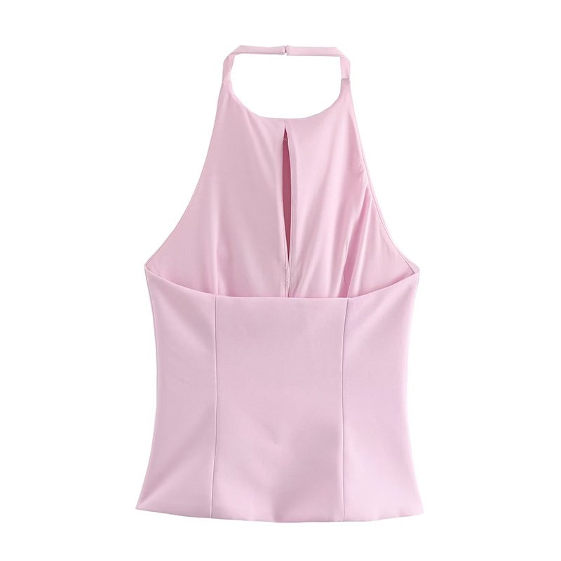 ZATRHMBM women's clothing 2024 new fashion halter neck bow tie top retro sleeveless backless elegant vest