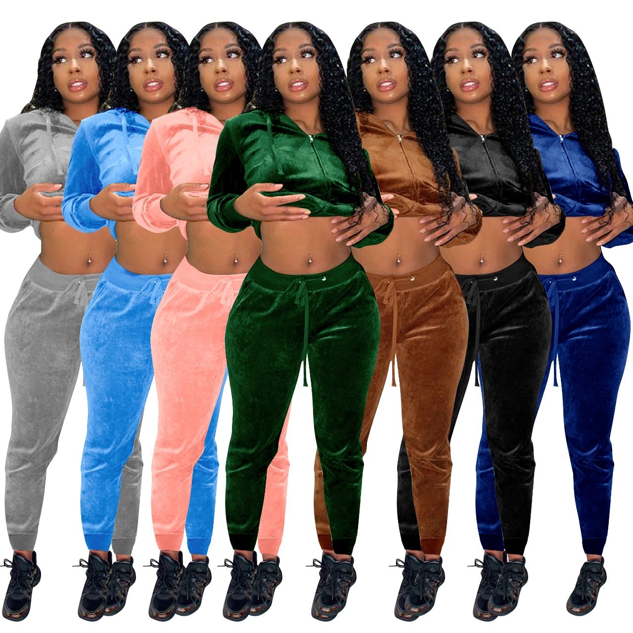 Fashion Custom Sweatshirt Women's Jogging Sweatsuit Custom Velvet Sports Workout Gym Tracksuits Two Piece Hoodie Set for Women