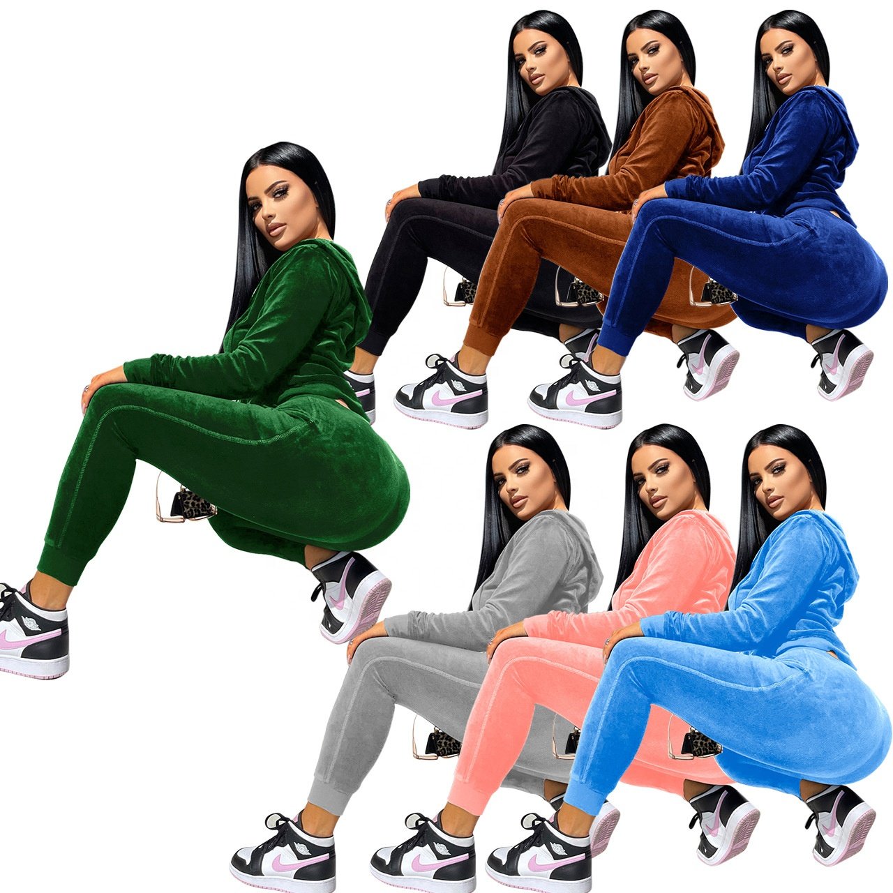 Fashion Custom Sweatshirt Women's Jogging Sweatsuit Custom Velvet Sports Workout Gym Tracksuits Two Piece Hoodie Set for Women