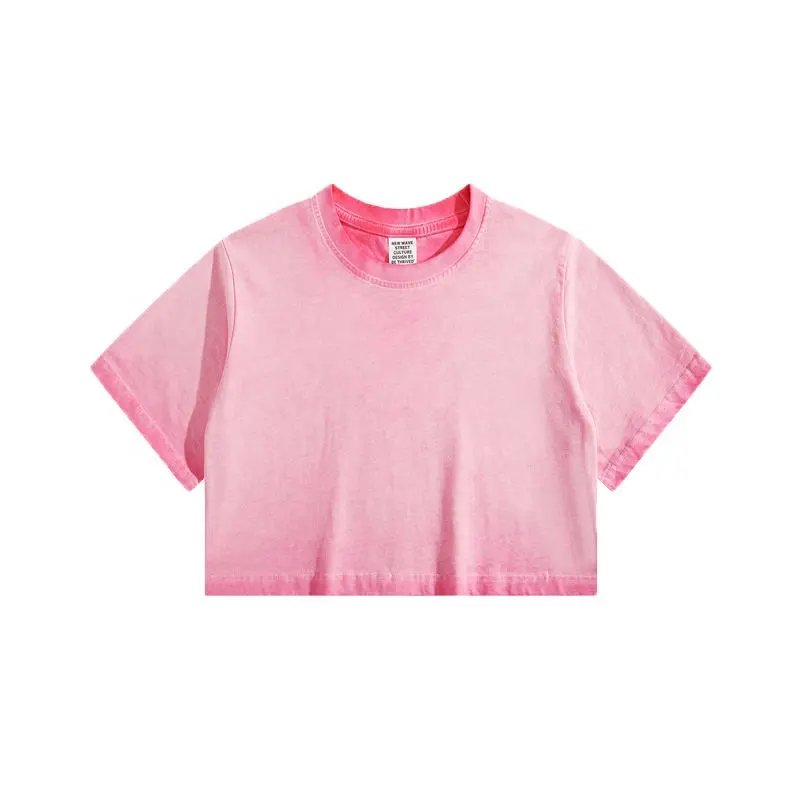 Custom wholesale Vintage Summer Women Crew Neck Loose Tshirt half waist tye-die tshirt for girls Casual fashion baby Crop Top