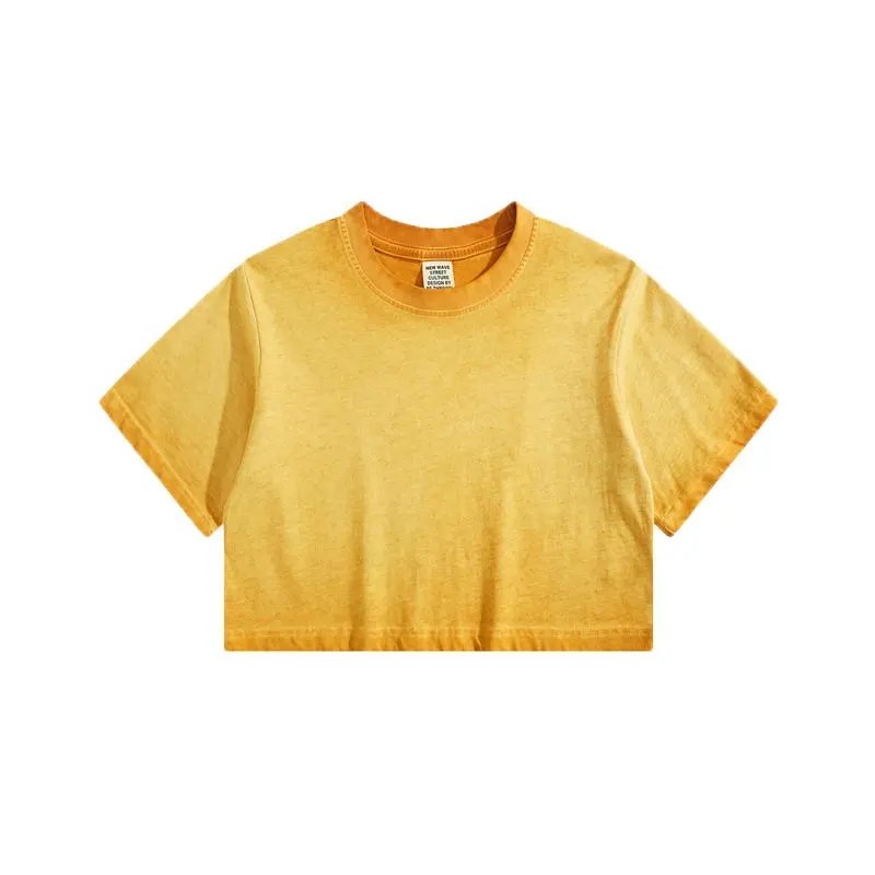 Custom wholesale Vintage Summer Women Crew Neck Loose Tshirt half waist tye-die tshirt for girls Casual fashion baby Crop Top