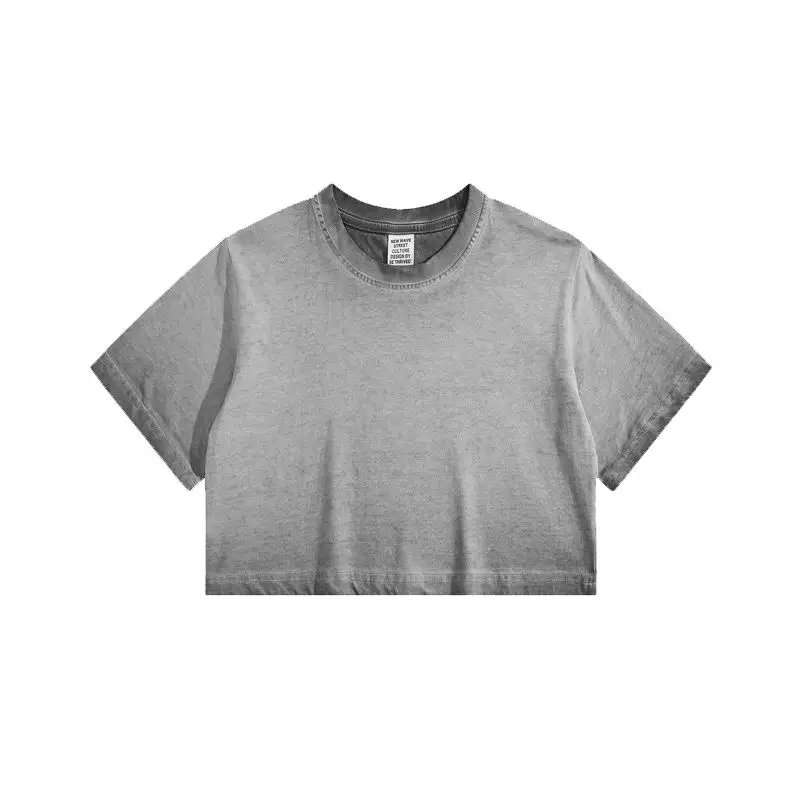 Custom wholesale Vintage Summer Women Crew Neck Loose Tshirt half waist tye-die tshirt for girls Casual fashion baby Crop Top