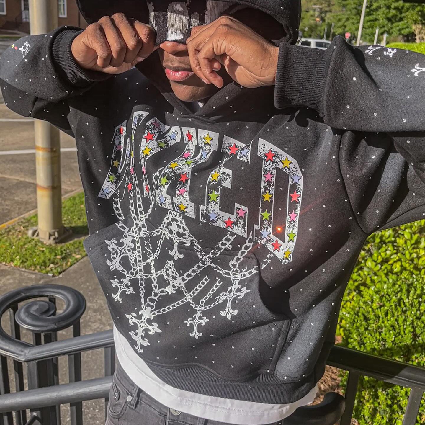OEM Custom Rhinestone DTG Print Logo French Terry Oversized Heavy Cotton Acid Wash Sun Faded Men Hoodies Vintage Sweatsuits
