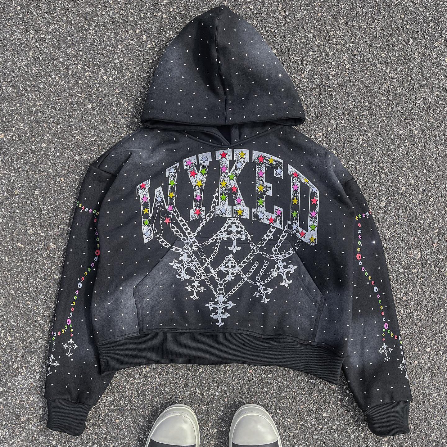 OEM Custom Rhinestone DTG Print Logo French Terry Oversized Heavy Cotton Acid Wash Sun Faded Men Hoodies Vintage Sweatsuits
