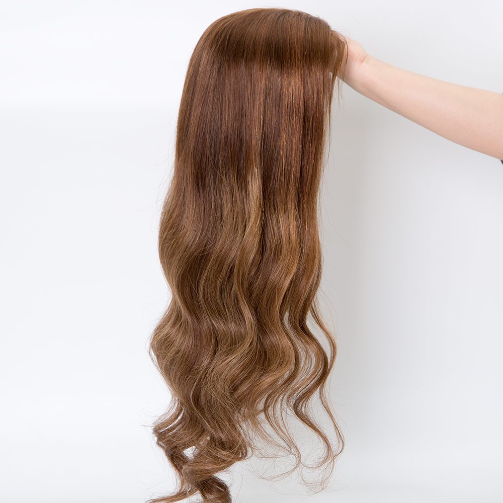 Custom European Human Hair Silk Base Medical Wig 22 Inches Top Grade 4x4 Silk Base Full Lace Wig With PU Around
