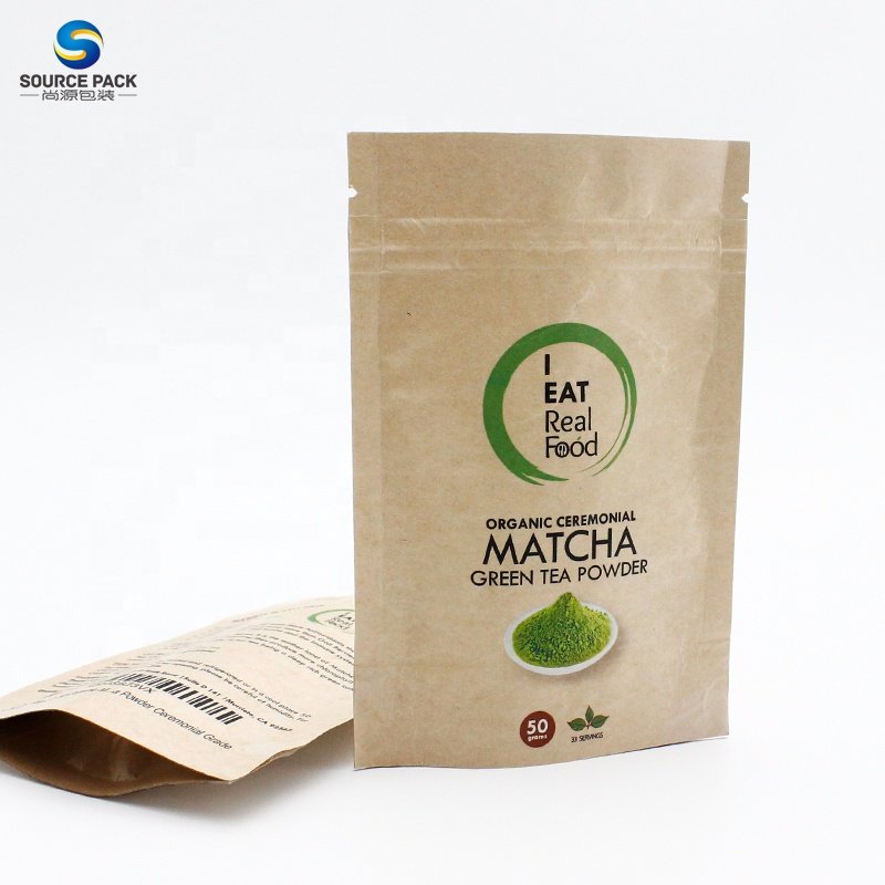 100% Biodegradable Compostable Eco Friendly PLA Zip Lock Zipper Kraft Paper Edible Food Packaging Stand Up Pouch