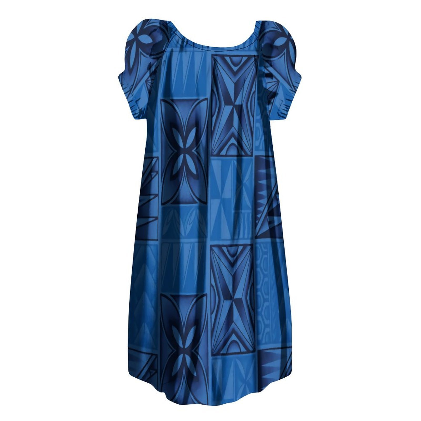 New Polynesian Tribal Design Hawaiian Dress Mumu Elastic Crew Neck Puff Sleeve Loose Casual Dresses Custom Plus Size Women Dress