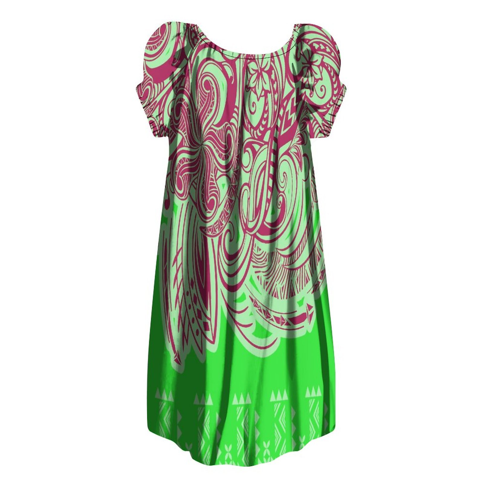 New Polynesian Tribal Design Hawaiian Dress Mumu Elastic Crew Neck Puff Sleeve Loose Casual Dresses Custom Plus Size Women Dress