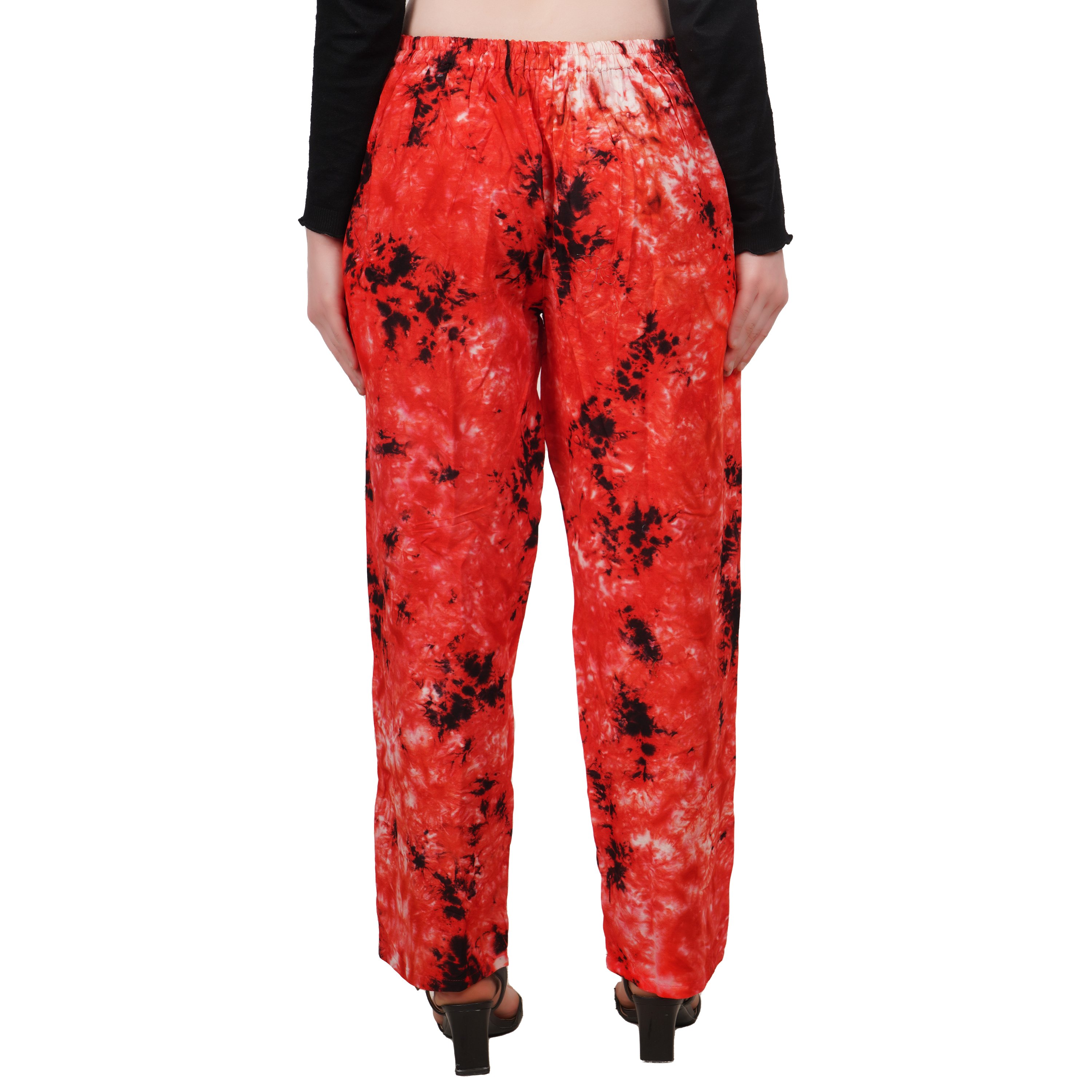 Hot Sale 2024 Modern Tie-Dye Pattern Casual Style Palazzo Trouser Pants with Pocket in Lovely Red Color for Girls and Women