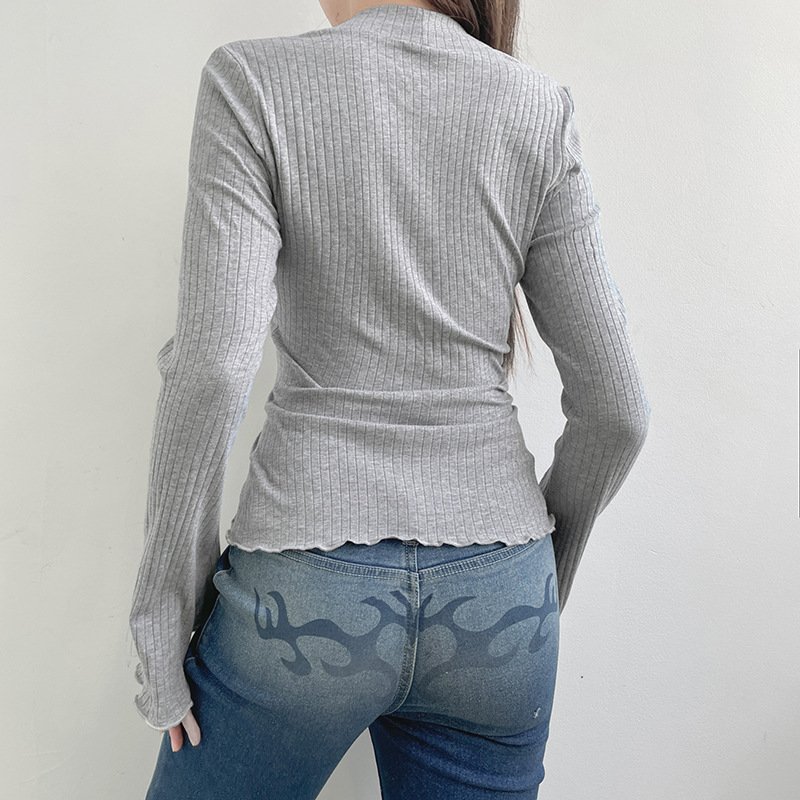Women fashion clothing summer body suits pleated tie lace T Shirt simple slim-fit figure flattering trendy sleeve top