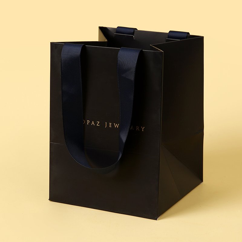 Professional Customized Coated Paper Jewelry Packaging Paper Bag with Ribbon Handle