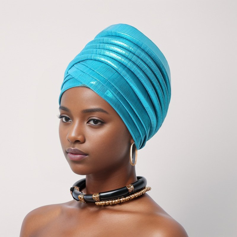 Whosale 2024 latest turbans for ladies new shinny fabric pleated pre tied headwraps traditional muslim women's beanie hat