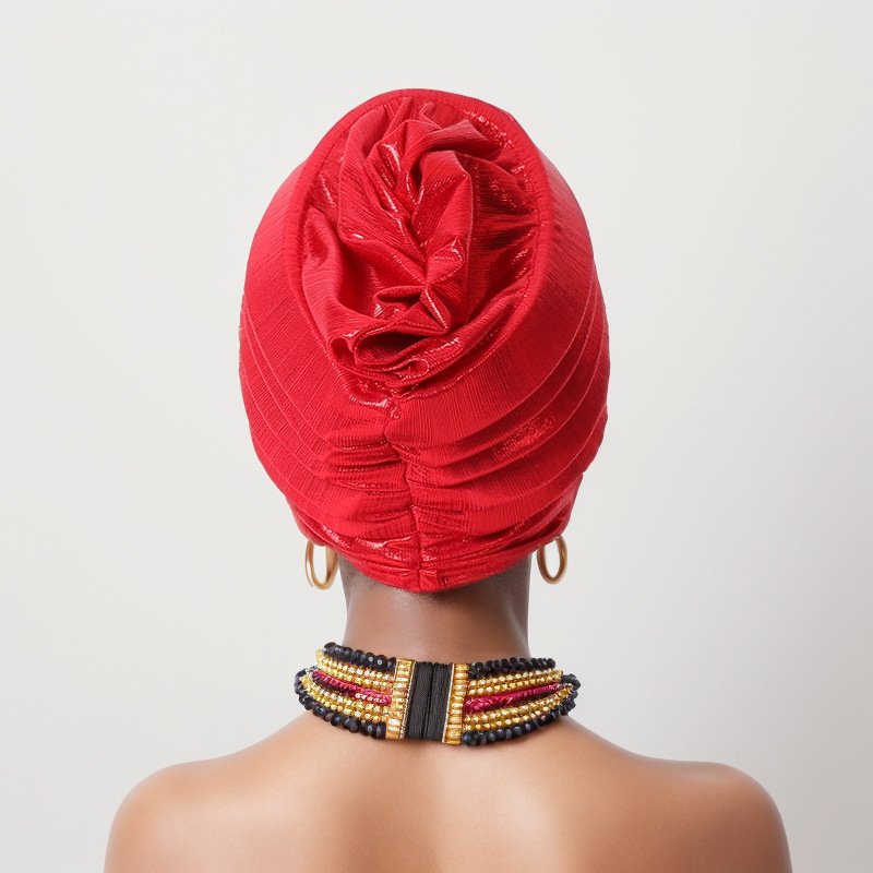 Whosale 2024 latest turbans for ladies new shinny fabric pleated pre tied headwraps traditional muslim women's beanie hat