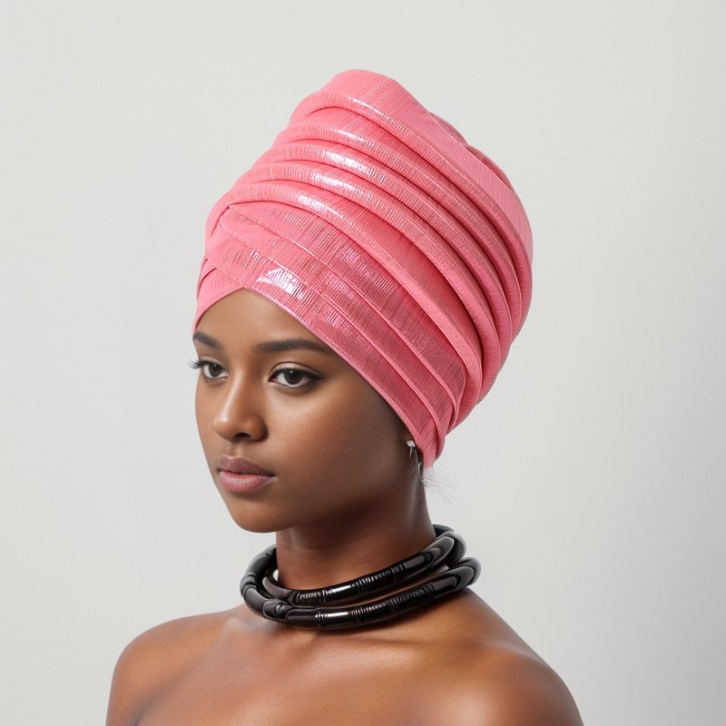 Whosale 2024 latest turbans for ladies new shinny fabric pleated pre tied headwraps traditional muslim women's beanie hat
