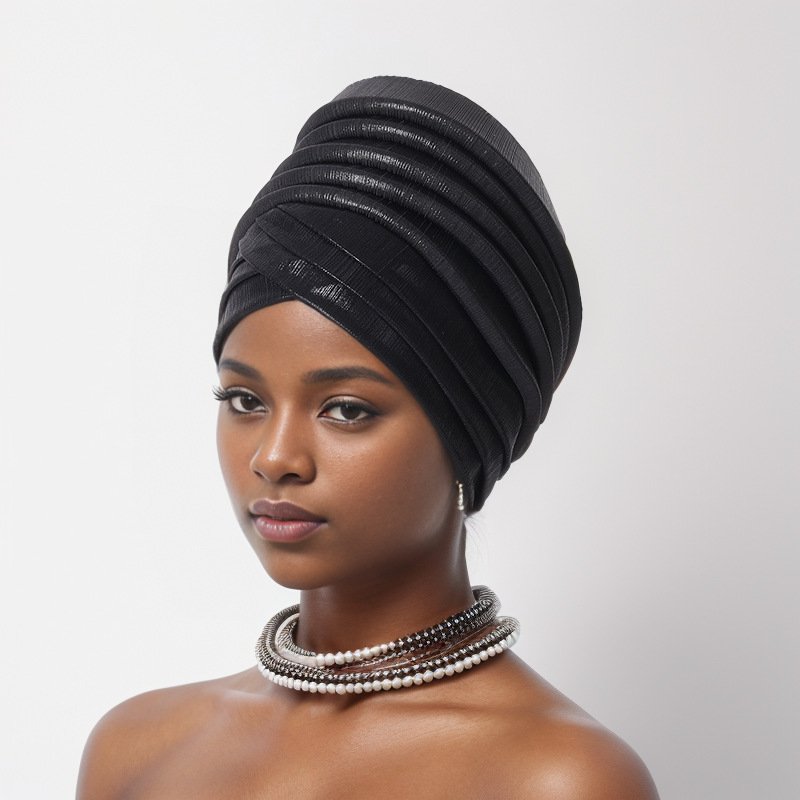 Whosale 2024 latest turbans for ladies new shinny fabric pleated pre tied headwraps traditional muslim women's beanie hat