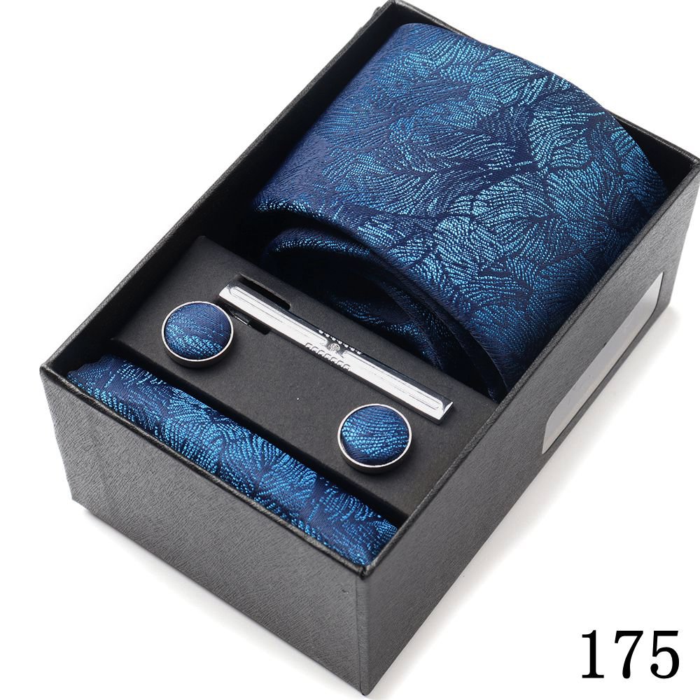 2024 Silk Jacquard Tie White Geometric Tie Hanky Cufflink Set Ties For Men Business Wedding Party
