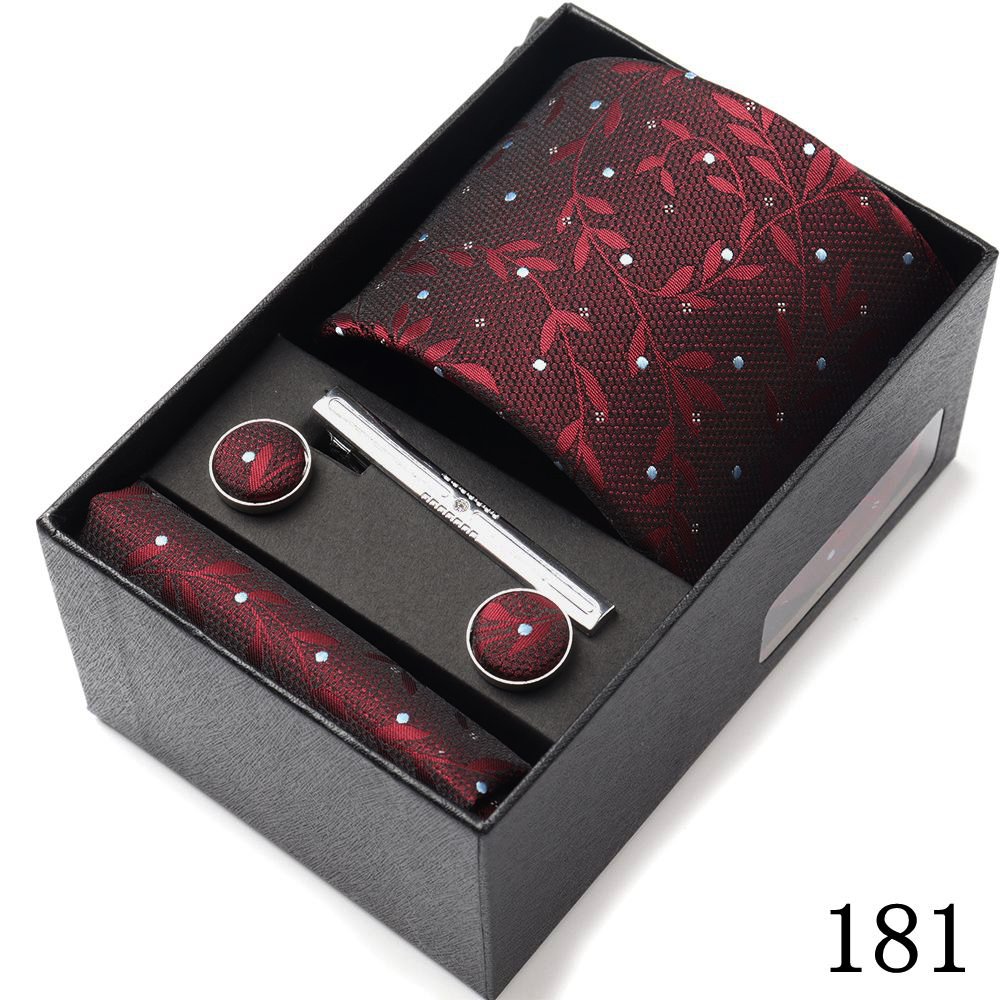 2024 Silk Jacquard Tie White Geometric Tie Hanky Cufflink Set Ties For Men Business Wedding Party