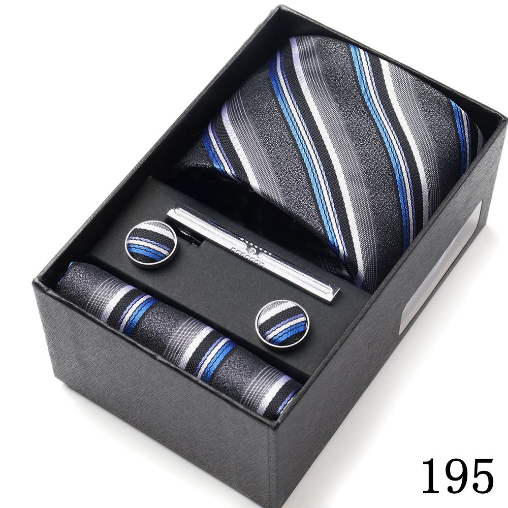 2024 Silk Jacquard Tie White Geometric Tie Hanky Cufflink Set Ties For Men Business Wedding Party