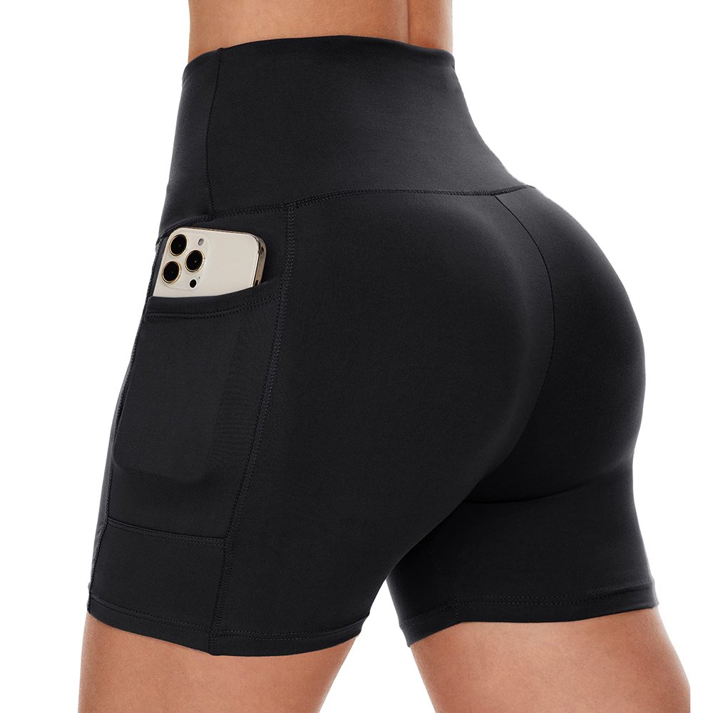 4" High Waisted Workout Spandex Tummy Control Gym Running Yoga Shorts Biker Shorts Women with Pockets