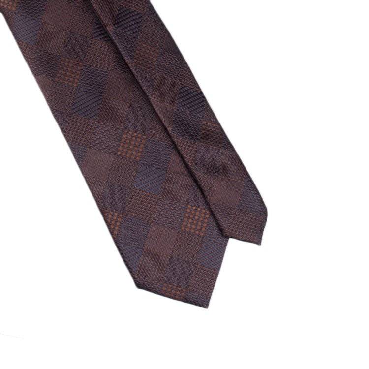 Brown Unisex Plaid School Uniform Skinny Necktie Classical Tartan Plaid Square Slim Silk Tie