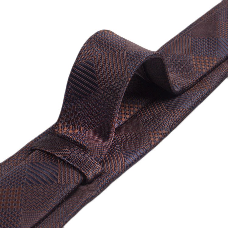 Brown Unisex Plaid School Uniform Skinny Necktie Classical Tartan Plaid Square Slim Silk Tie