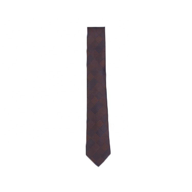 Brown Unisex Plaid School Uniform Skinny Necktie Classical Tartan Plaid Square Slim Silk Tie