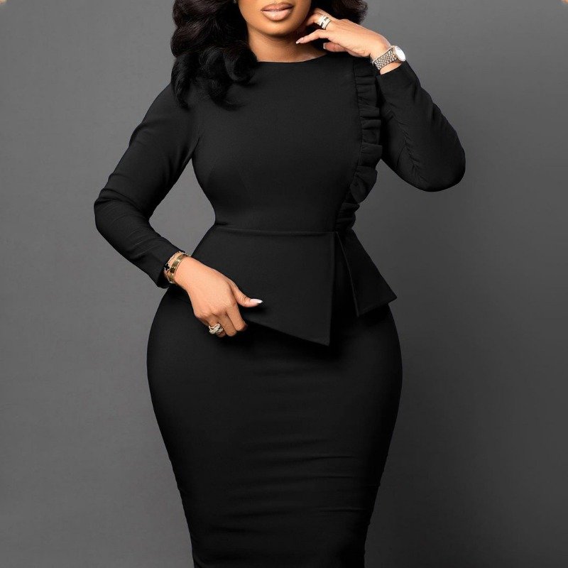 African Dresses for Women 2024 Autumn Bodycon Midi Dress Daily Elegant High Waist Long Sleeve Robe Femme African Clothes D356