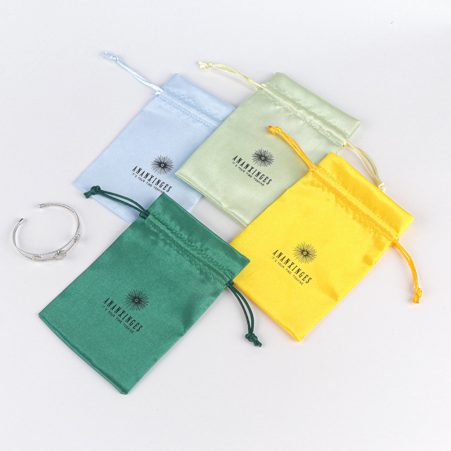 Wholesale Custom Printed Logo Small Silk Satin Jewelry Grey Pouch Drawstring Satin Bag jewelry pouches packaging with logo