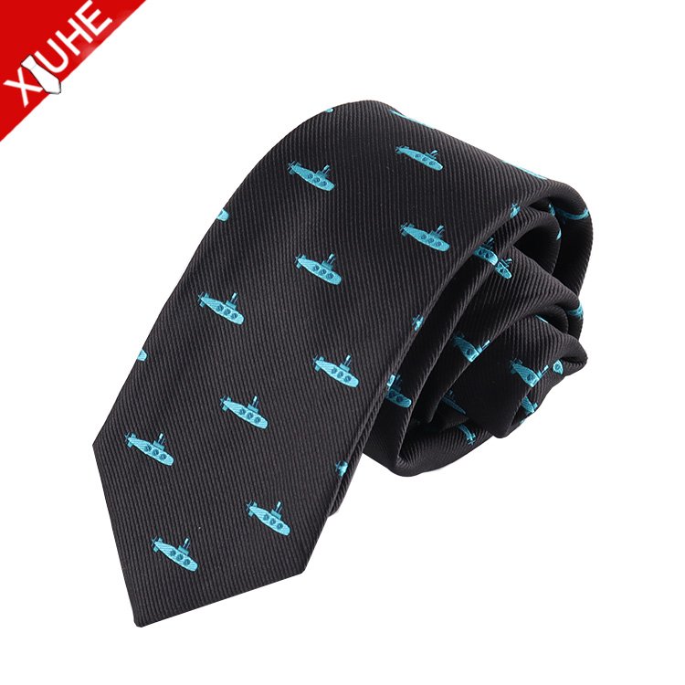New Design Fashion Anchor Tie Animal Pattern Navy Blue Slim Necktie Skinny Custom Polyester Ties