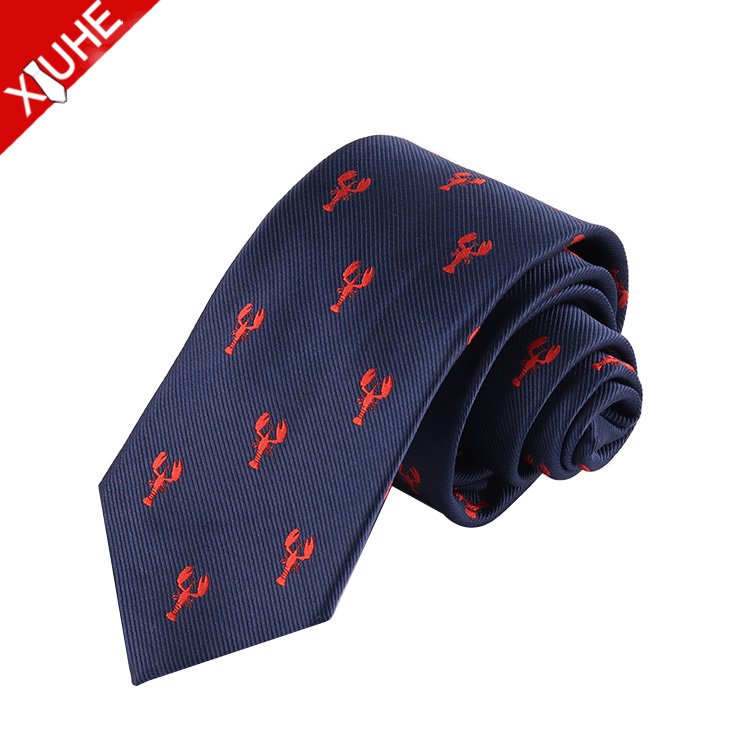 New Design Fashion Anchor Tie Animal Pattern Navy Blue Slim Necktie Skinny Custom Polyester Ties
