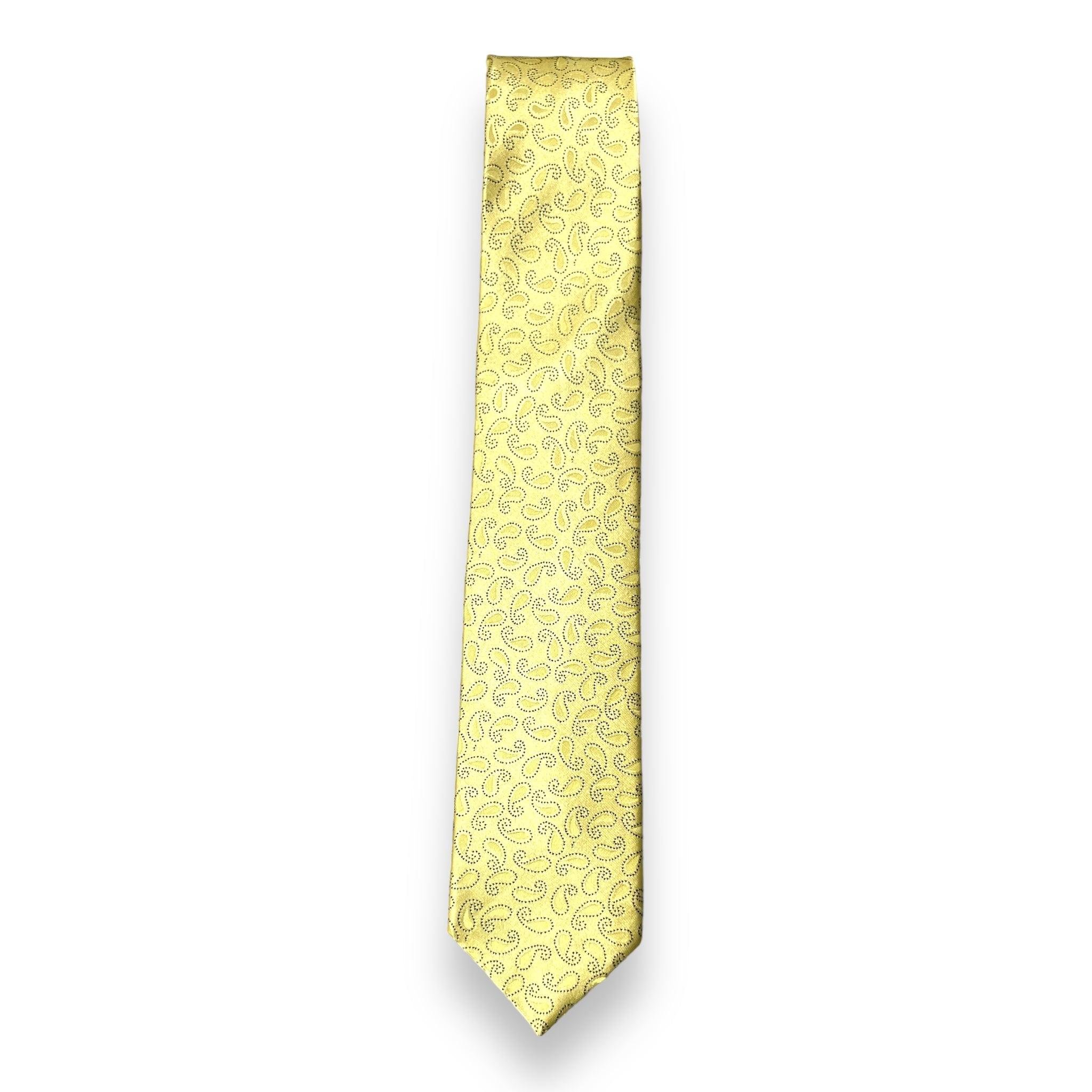 Yellow Paisley Jacquard Weave Tie for Men Business Style Silk and Polyester Necktie Checked Pattern for Gifts
