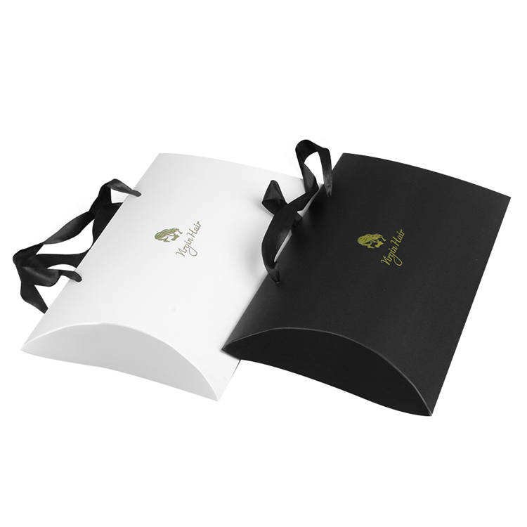 Custom Logo Pillow Boxes 3 bundles hair extension packaging box with handles