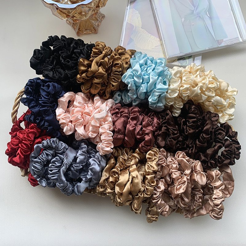 3pcs/set Wholesale Spring Women Fashion Hair Tie Elastic Ponytail Hair Accessories Solid Color Mini Satin Silk Scrunchies Set