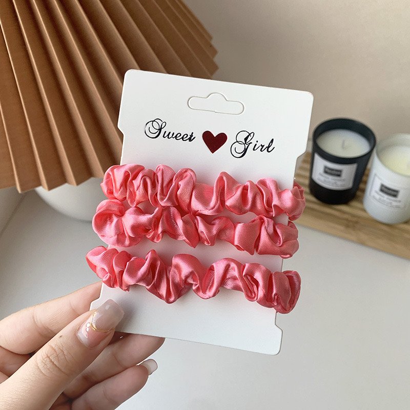 3pcs/set Wholesale Spring Women Fashion Hair Tie Elastic Ponytail Hair Accessories Solid Color Mini Satin Silk Scrunchies Set